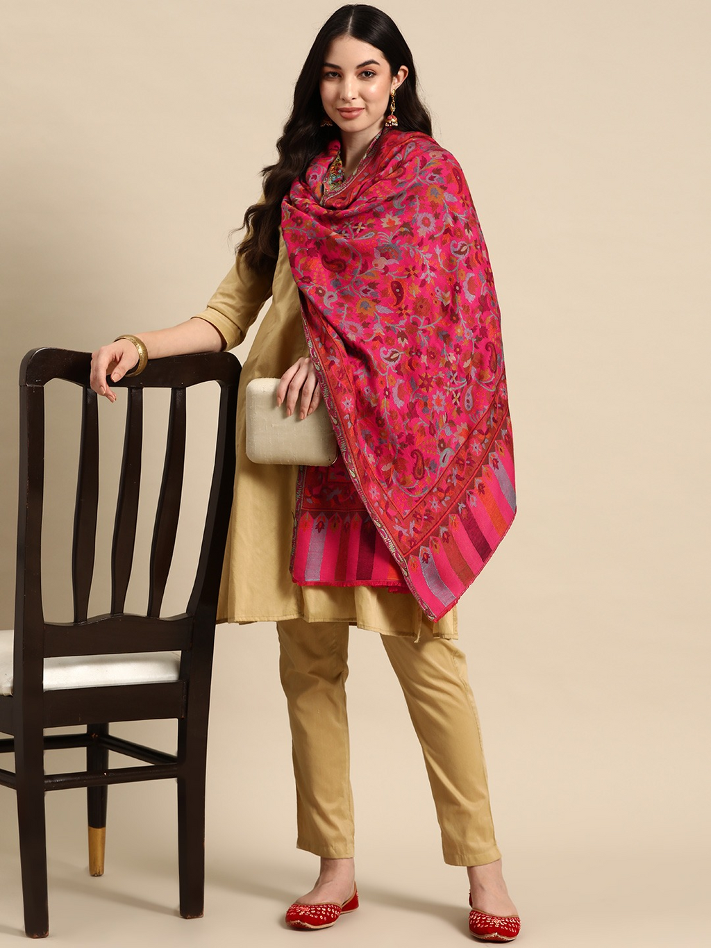 Women Floral Woven Design Kashmiri Kaani Stole