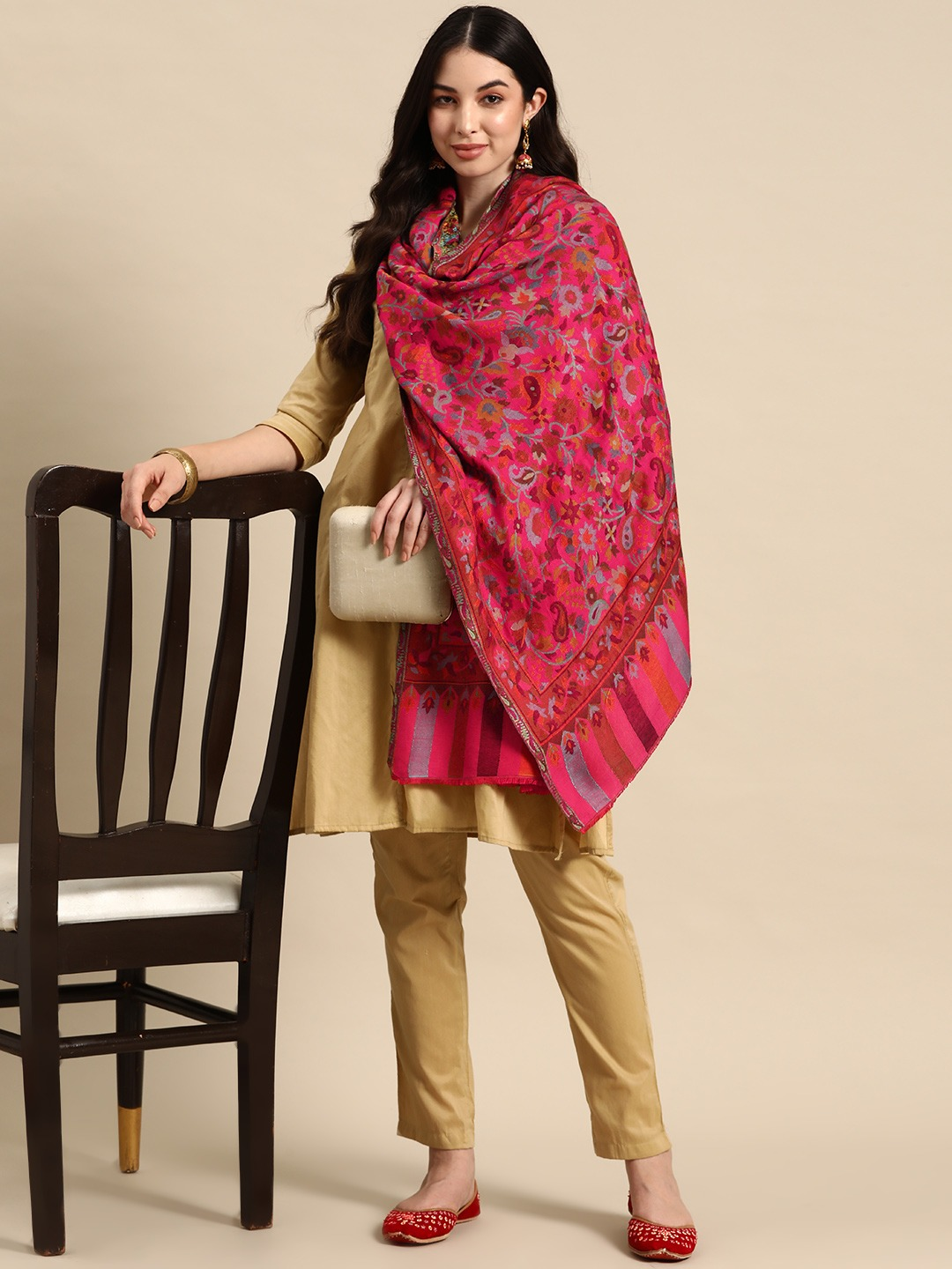 Women Floral Woven Design Kashmiri Kaani Stole
