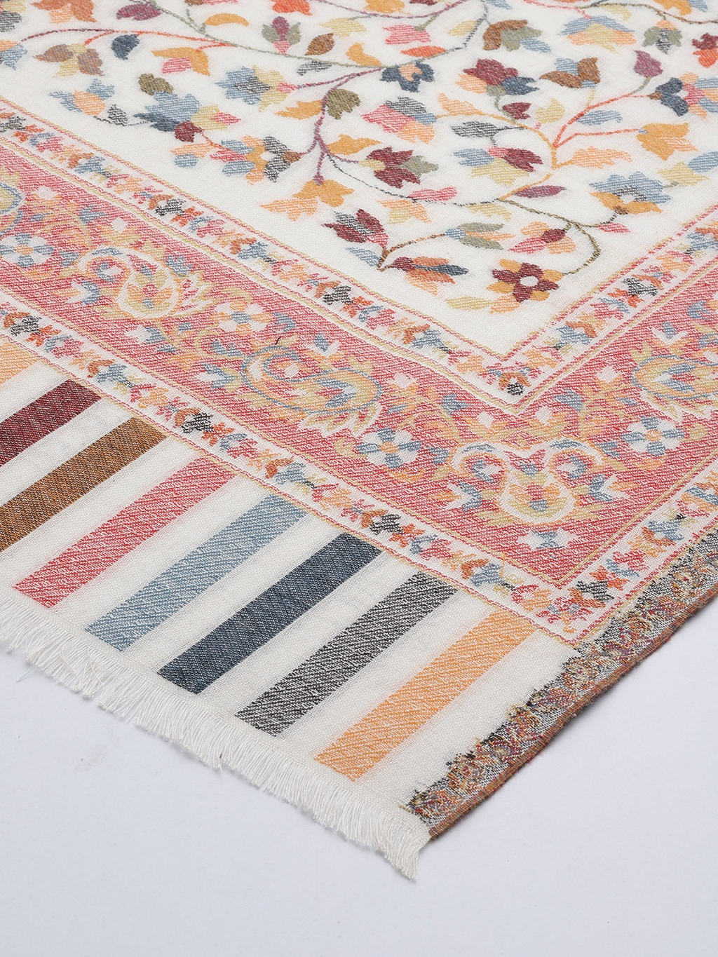 Women White Woven Design Kashmiri Kaani Stole