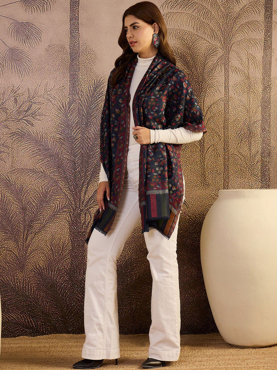 Woven Design Fringed Border Stole