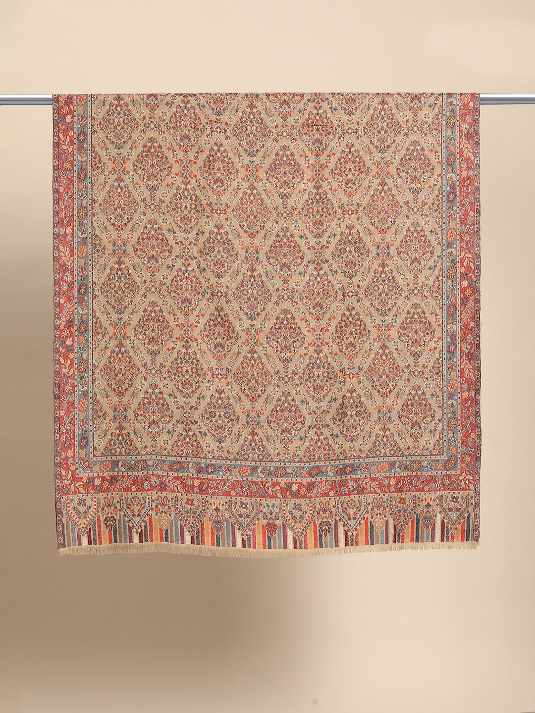 Beige Geometric Woollen Shawl