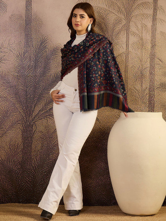 Woven Design Fringed Border Stole