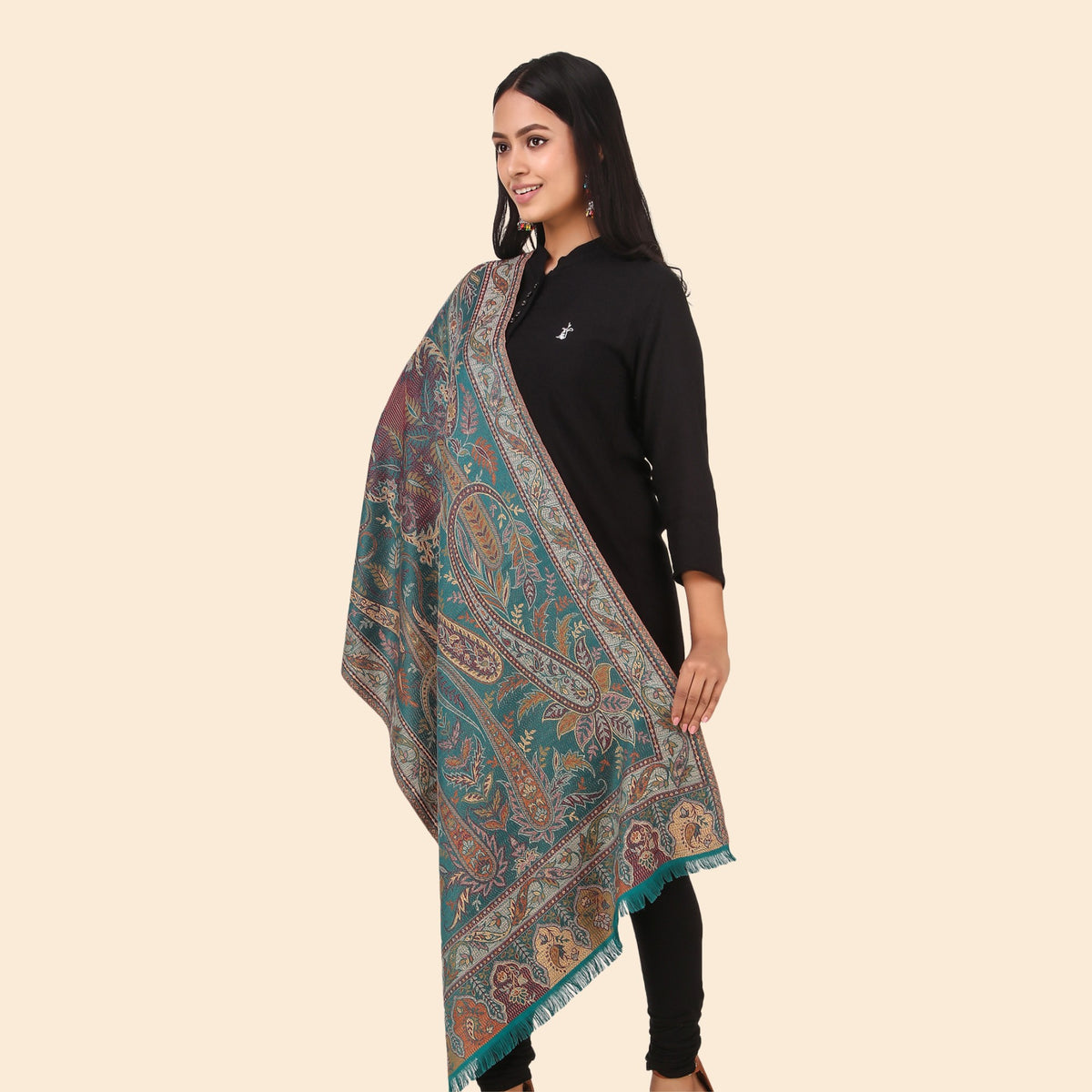Kusum Sea Green Jamawar Stole