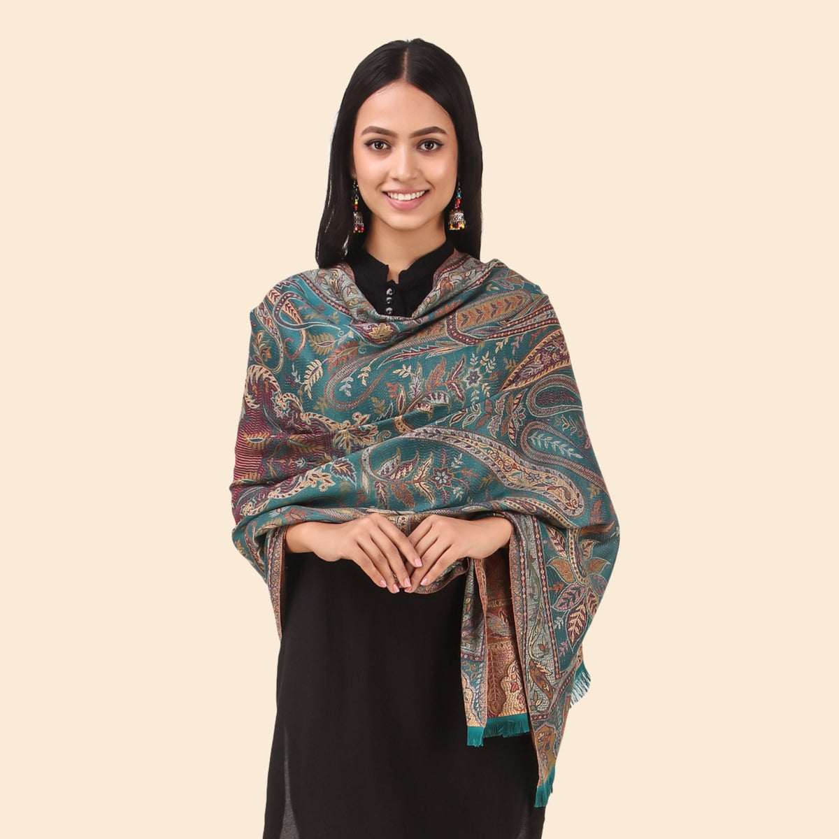 Kusum Sea Green Jamawar Stole