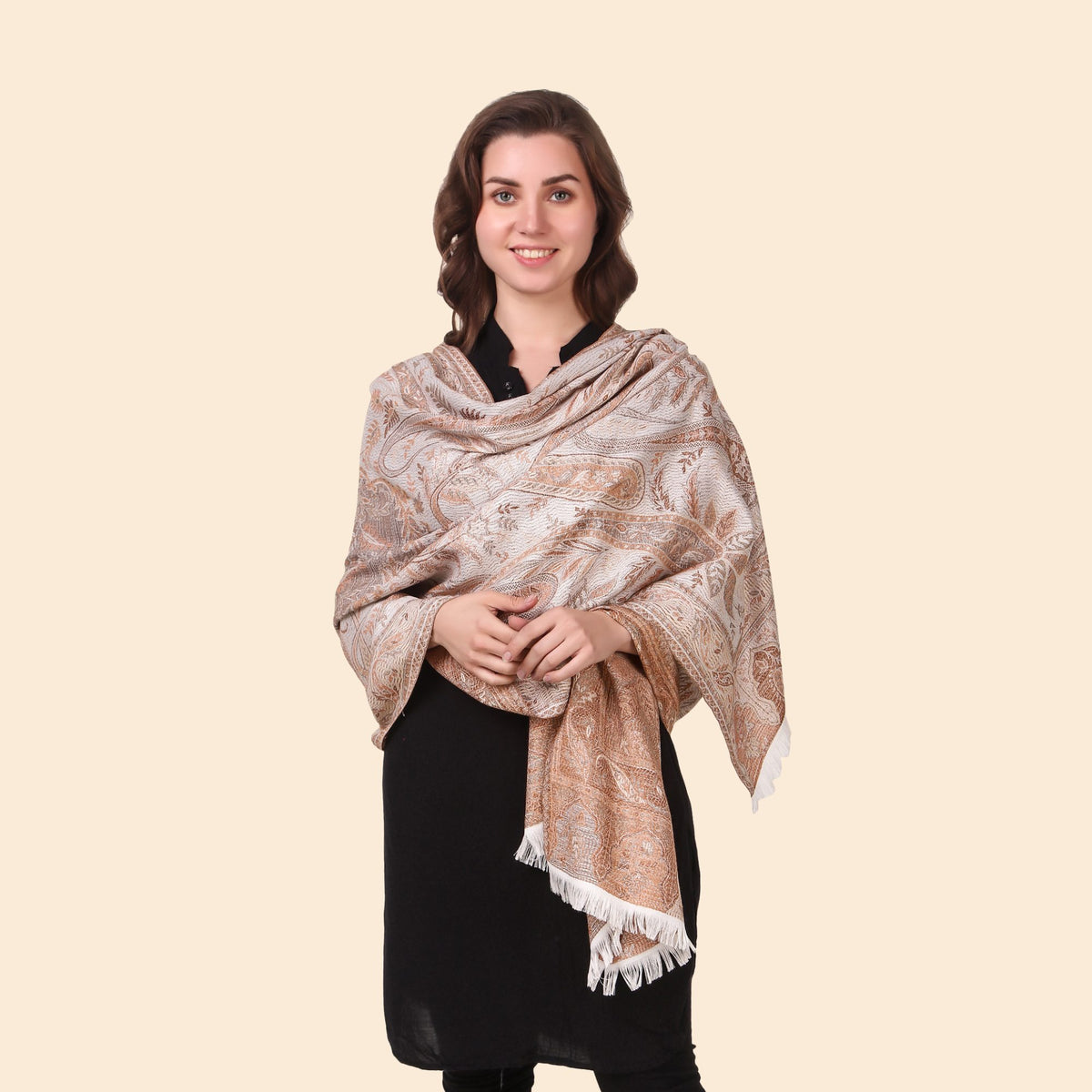 Kusum White Jamawar Stole