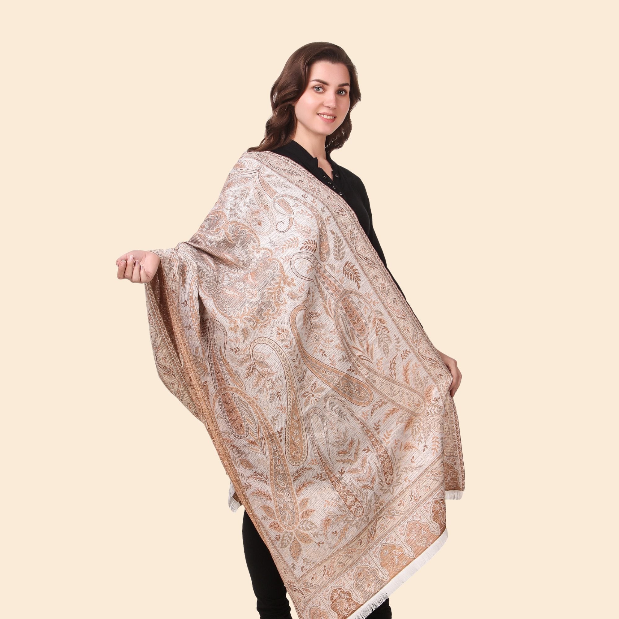 Kusum White Jamawar Stole