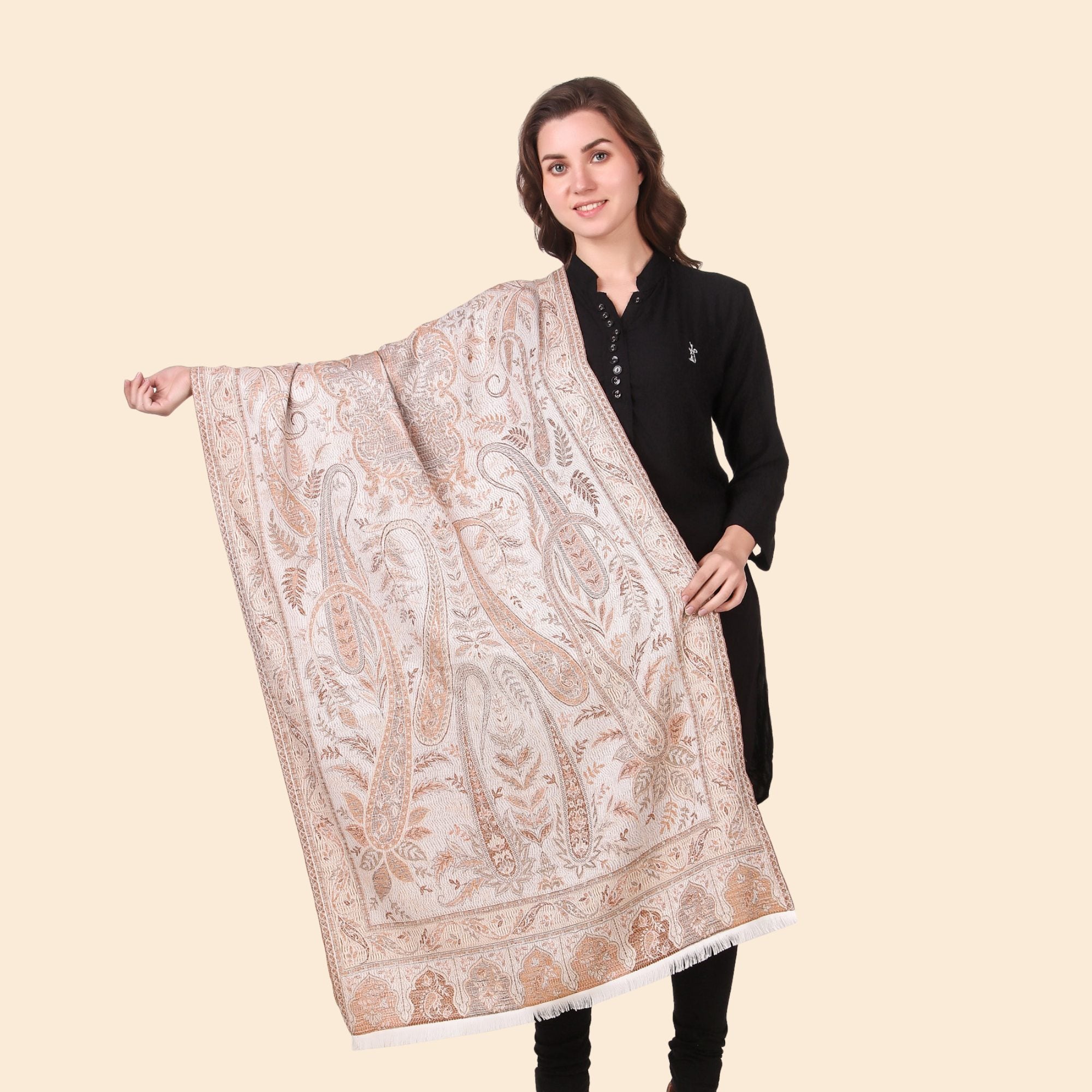 Kusum White Jamawar Stole