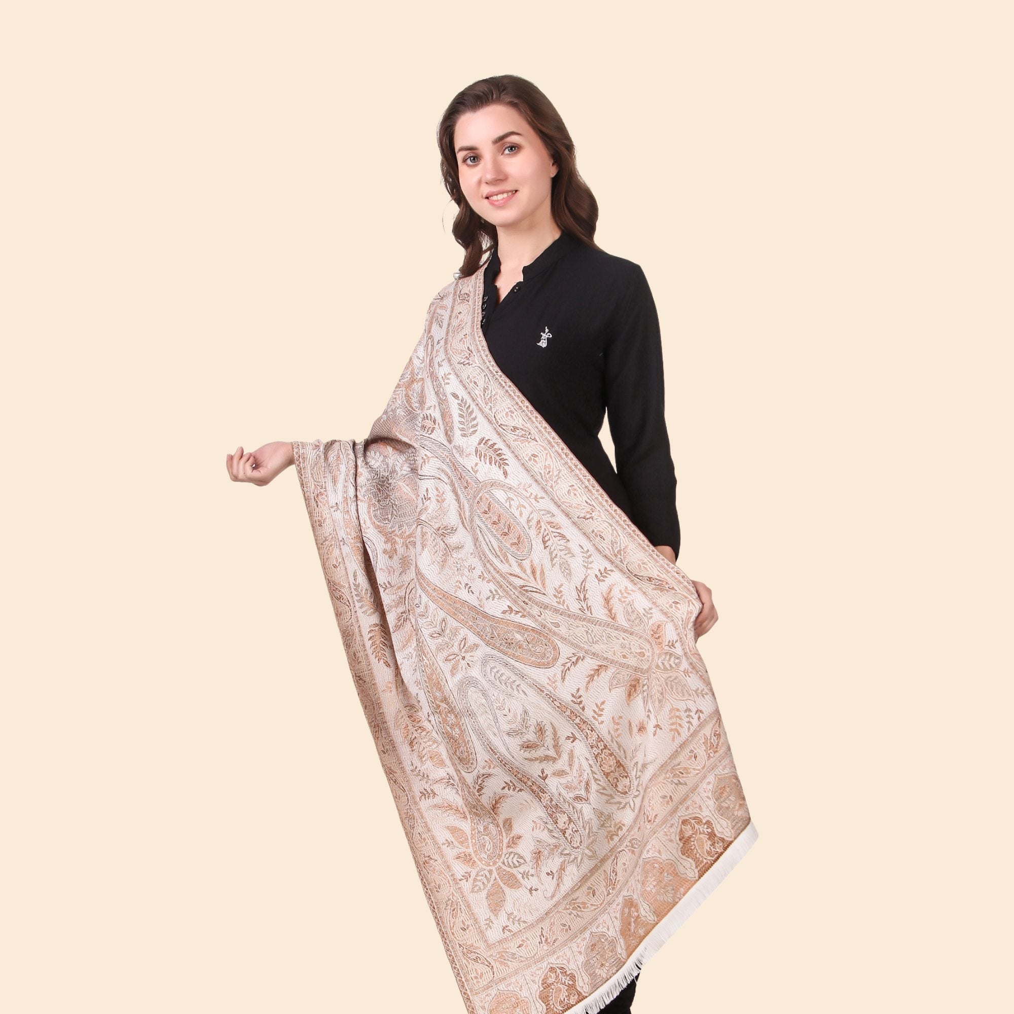 Kusum White Jamawar Stole