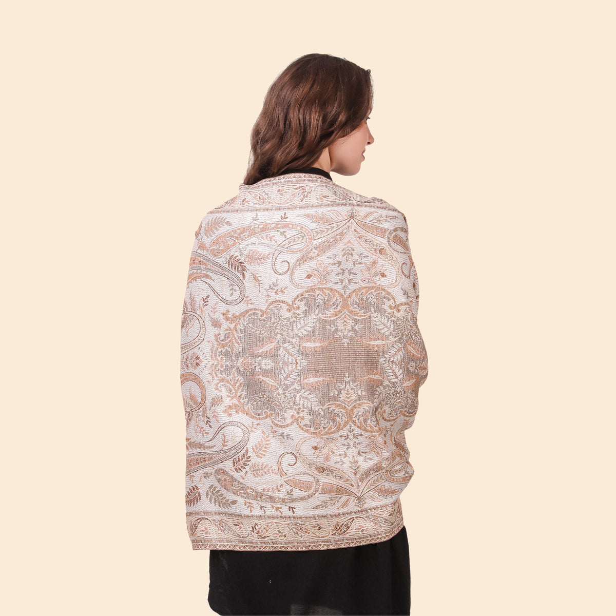 Kusum White Jamawar Stole