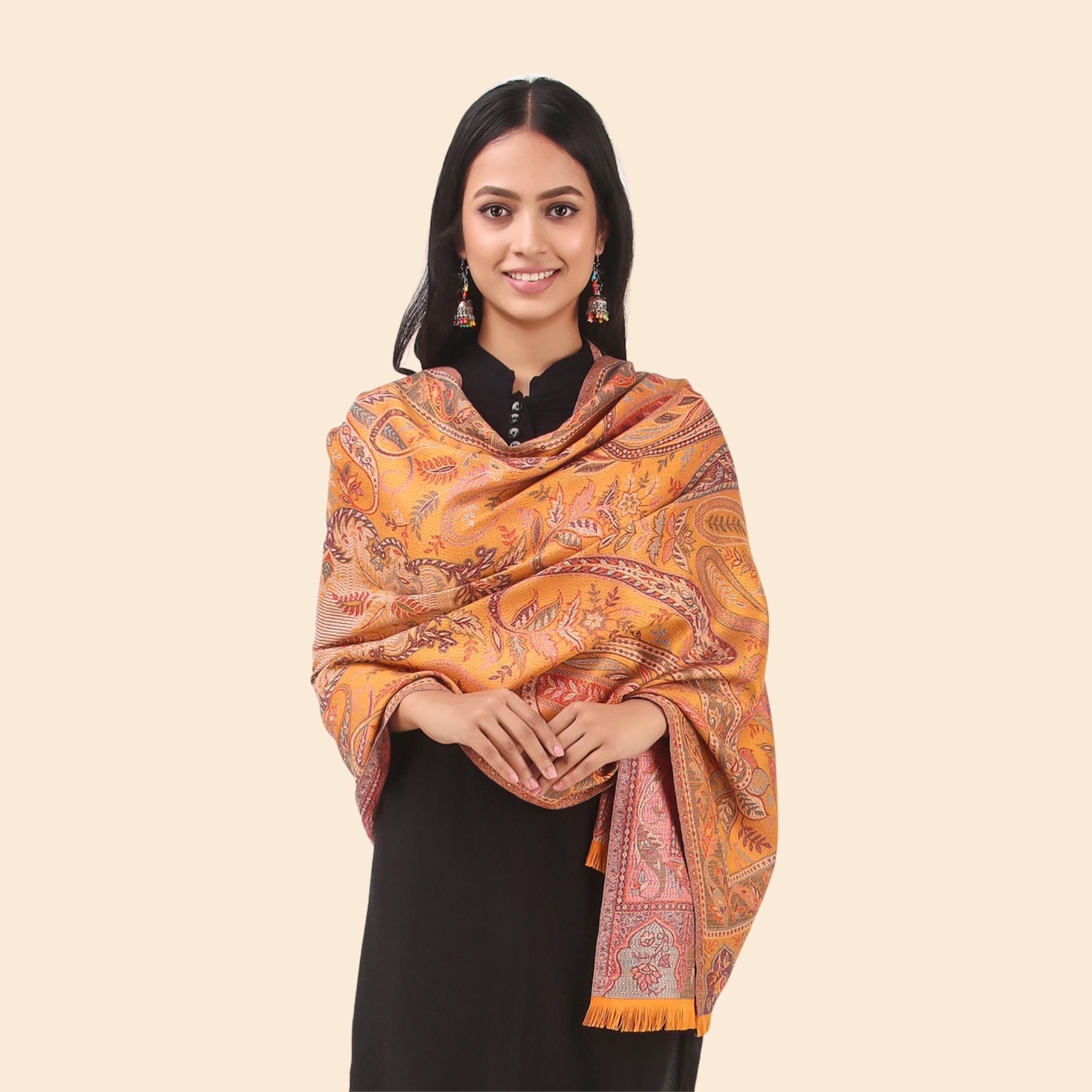 Kusum Mustard Jamawar Stole