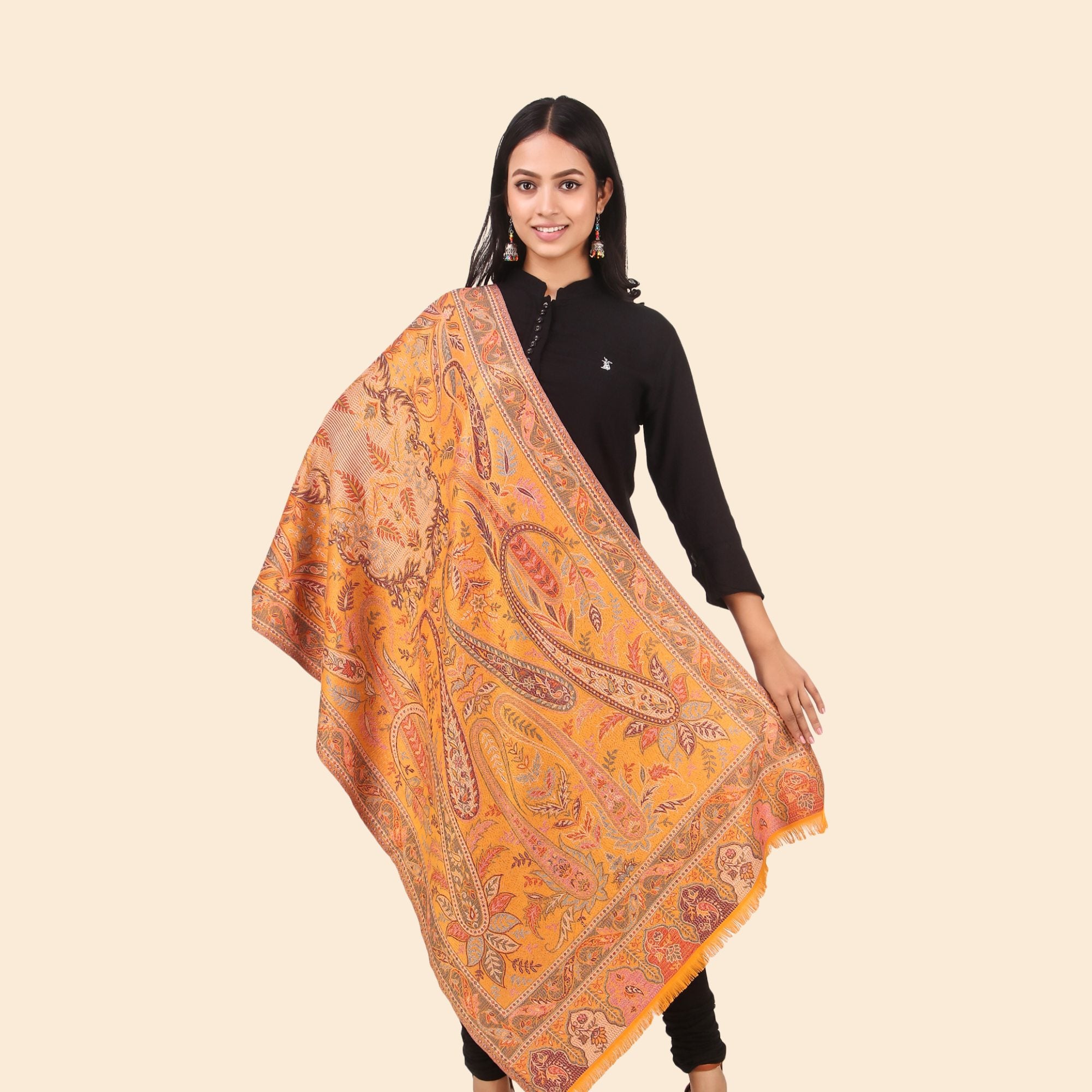 Kusum Mustard Jamawar Stole