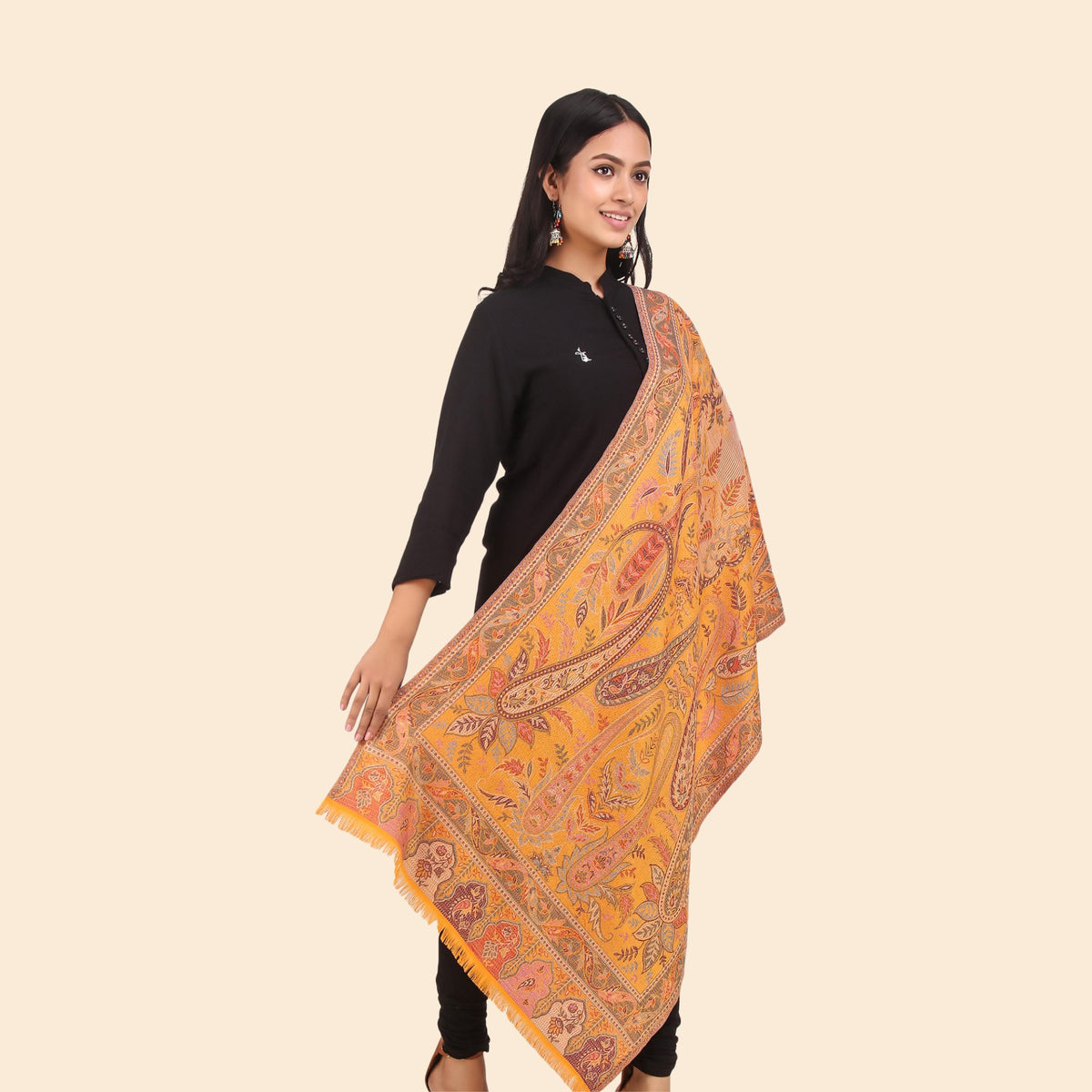 Kusum Mustard Jamawar Stole