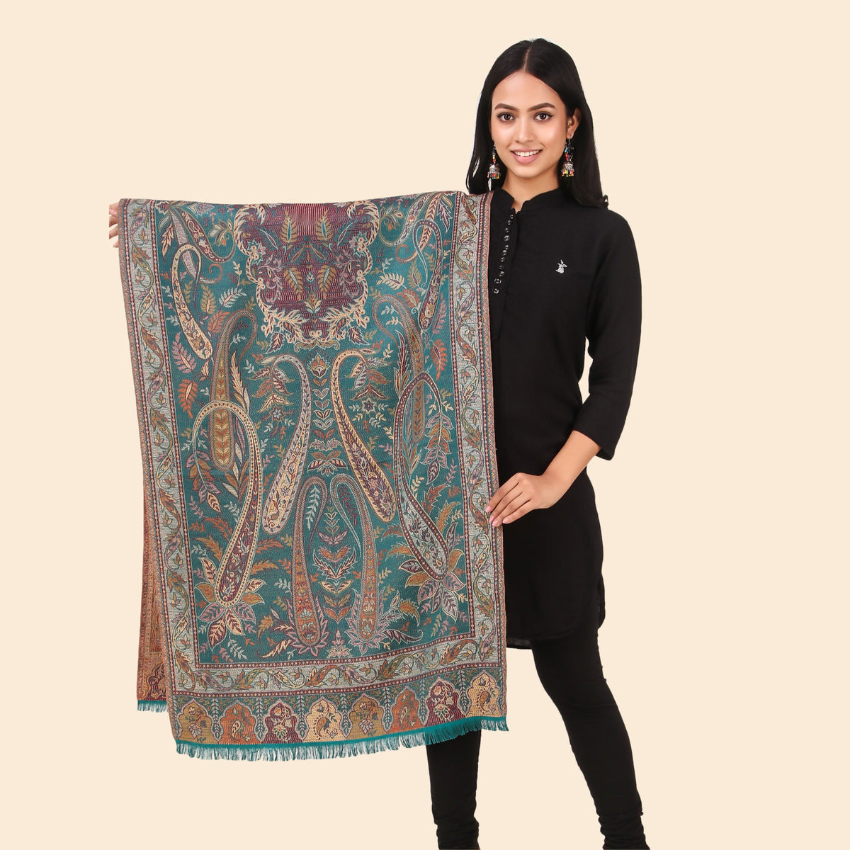 Kusum Sea Green Jamawar Stole