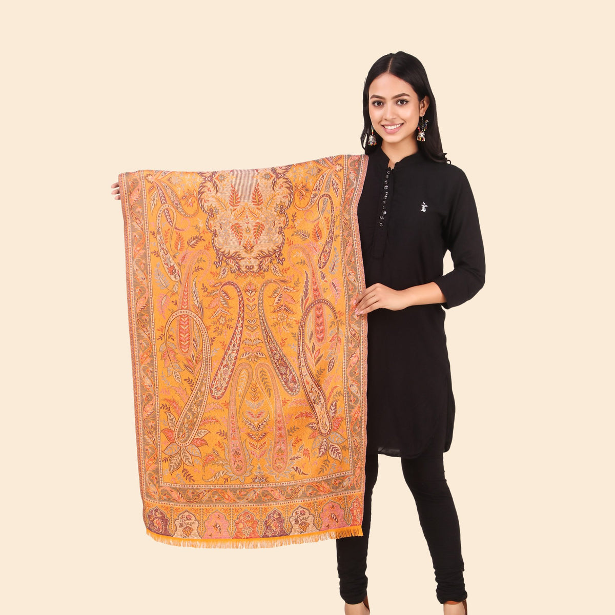Kusum Mustard Jamawar Stole