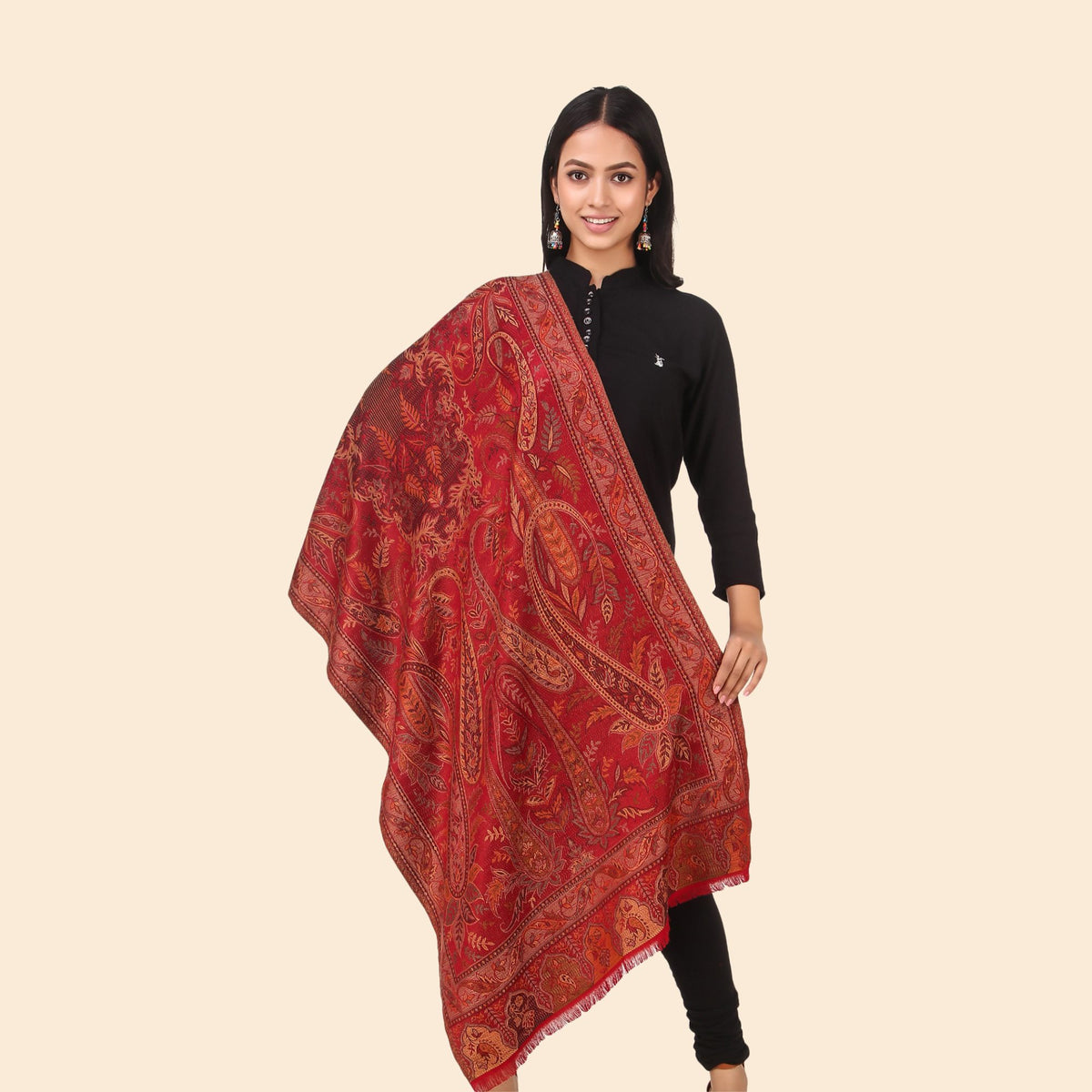 Kusum Maroon Jamawar Stole