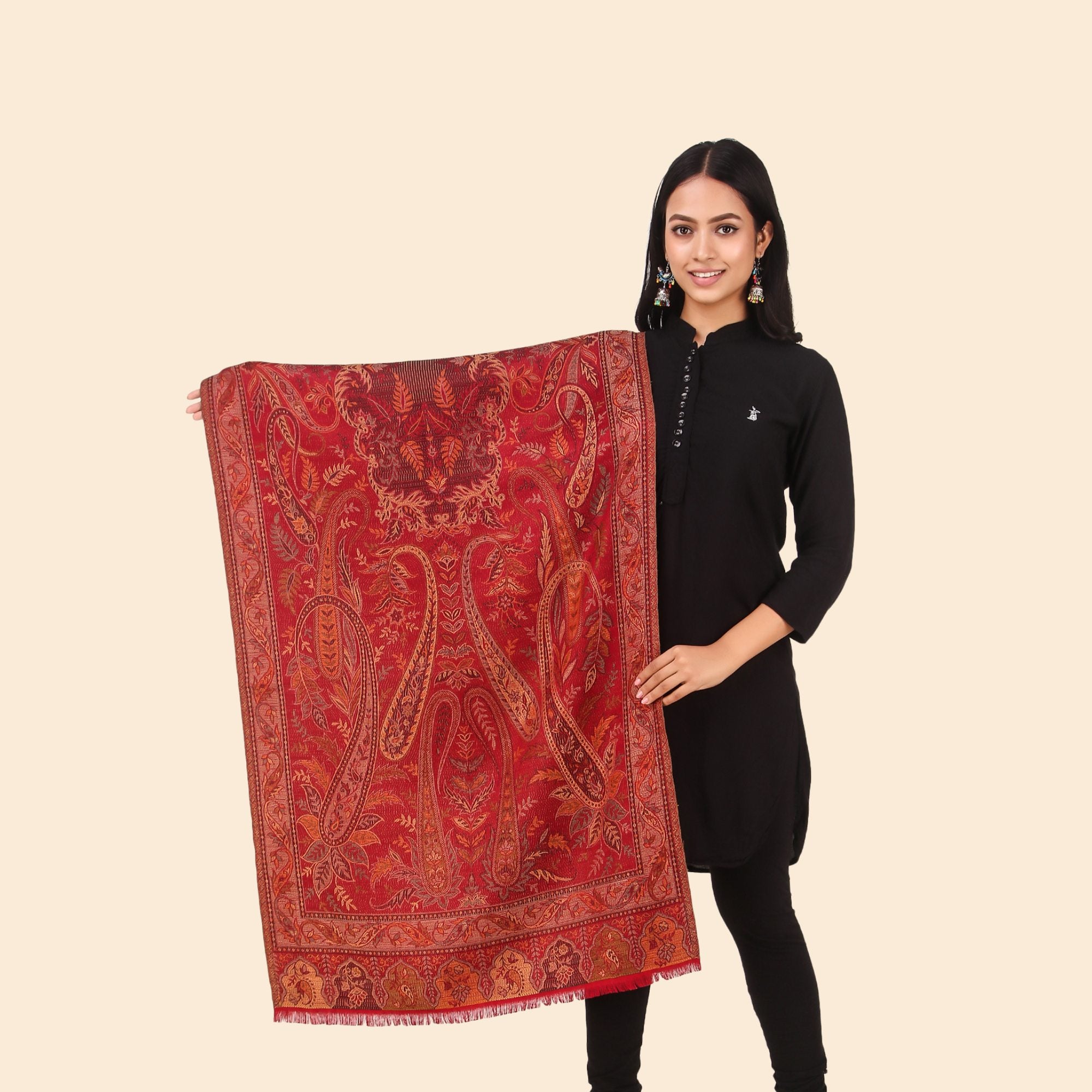 Kusum Maroon Jamawar Stole