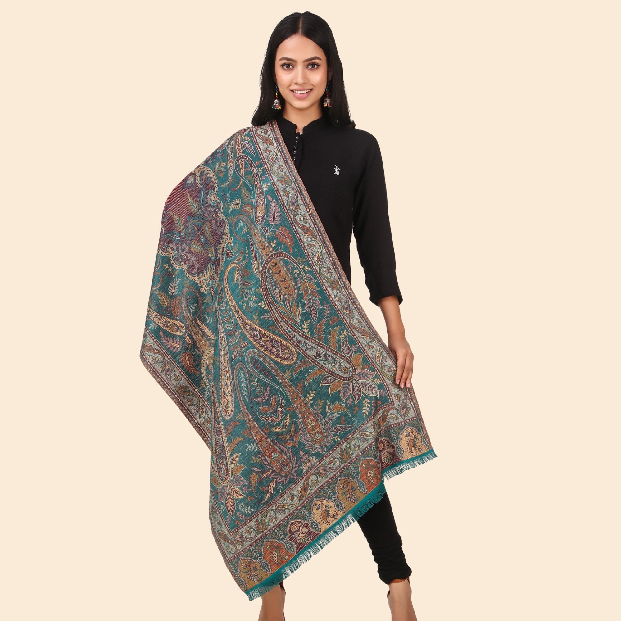 Kusum Sea Green Jamawar Stole