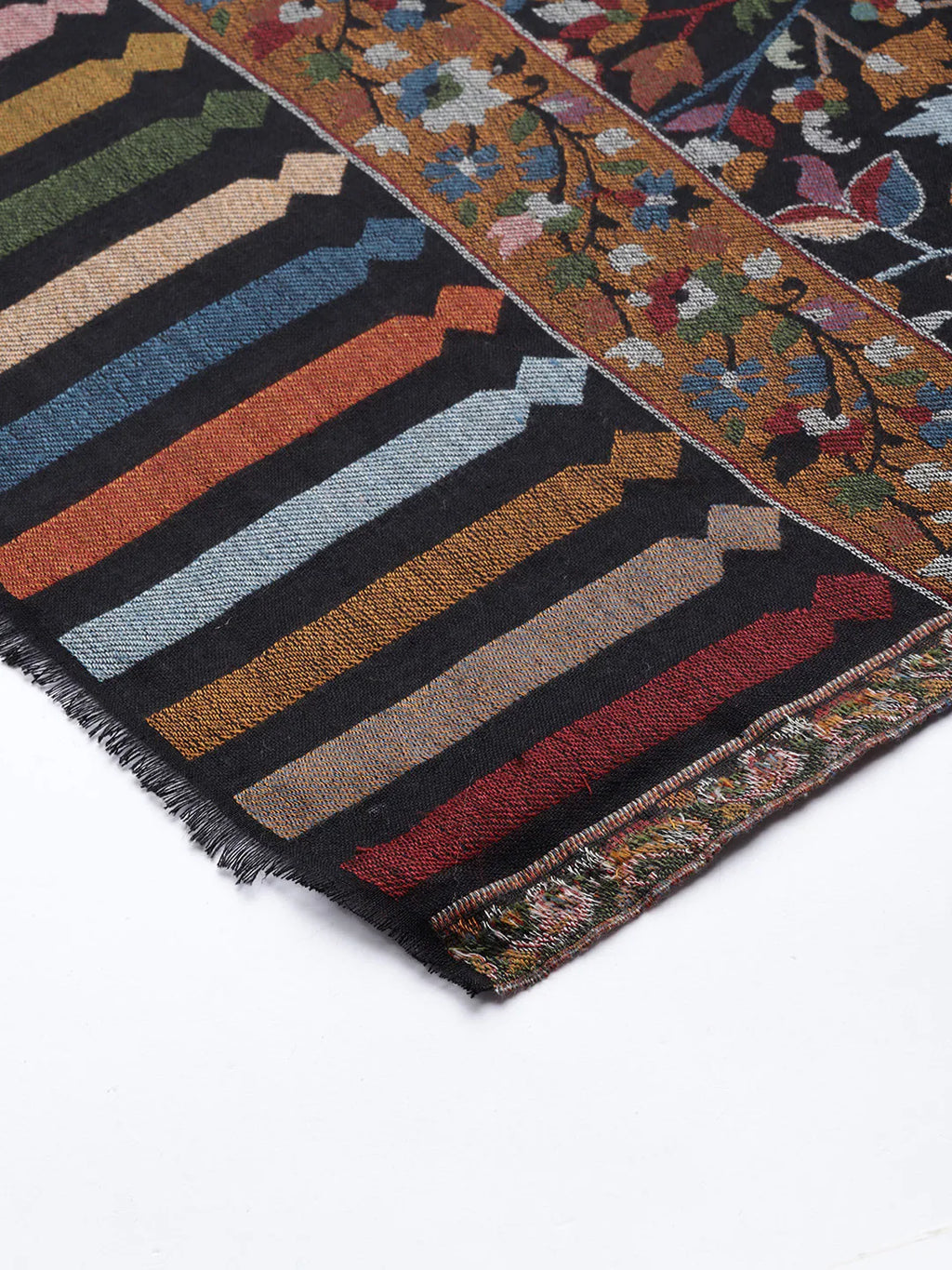 Women Black Woollen Kashmiri Kaani Weave Shawl  _ signet Scraves