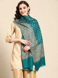 Women Sea Green & Beige Kashmiri Embroidery Shawl