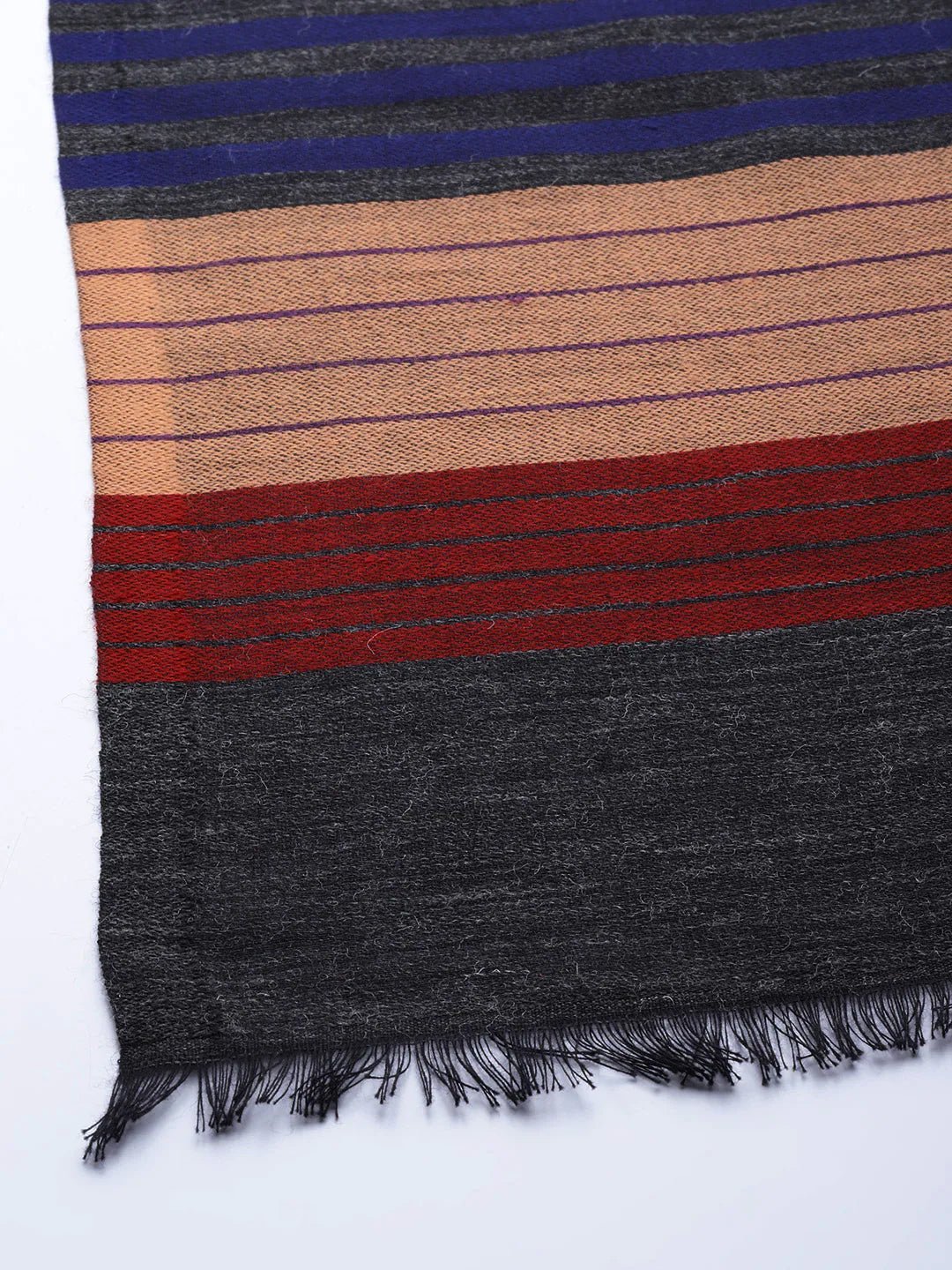 Women Multicolored Wool Striped Woven Design Jamawar Shawl - Signet Scarves