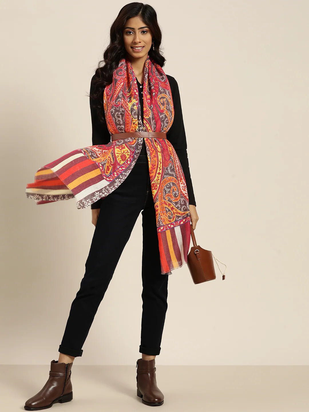 Women Multicoloured Printed Woolen Stole - Signet Scarves